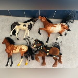 Vintage soft fuzzy flocked felt toy horse lot